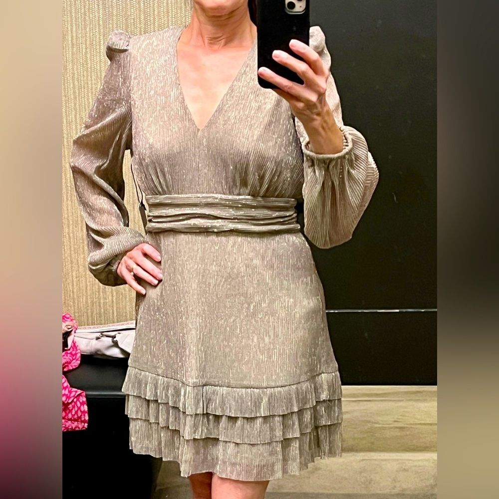 Elegant Long Sleeve Dress in Shimmering Gold